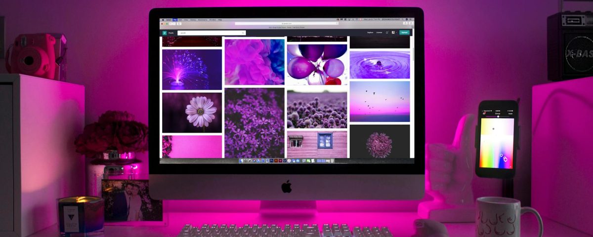 silver imac displaying collage photos
