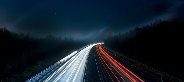 light trails on highway at night